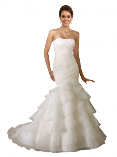 Blanco Sirena Cuello de Corazón Cola capilla Tul Vestidos de novia Outlet