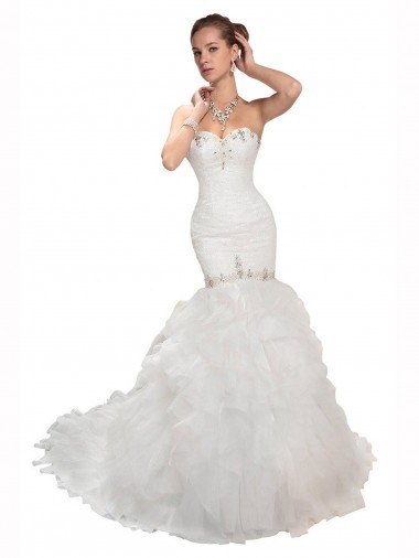 Blanco Sirena Cuello de Corazón Cola capilla Tul Vestidos de novia Outlet