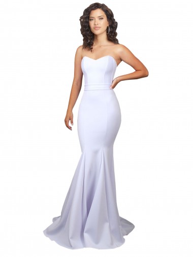 Blanco Sirena Cuello de Corazón Sin tirantes Cuello Alto Crepé Elástico Sencillo Playa Vestidos de novia Outlet