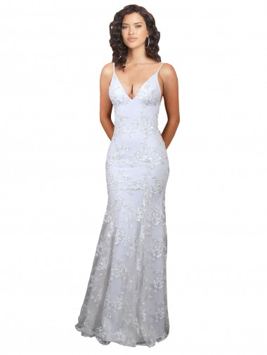 Blanco Sirena Cuello en V Cuello Alto Crepé Elástico Lentejuela Tul Largo Formales Vestidos de dama de honor / Vestidos de fiesta Outlet