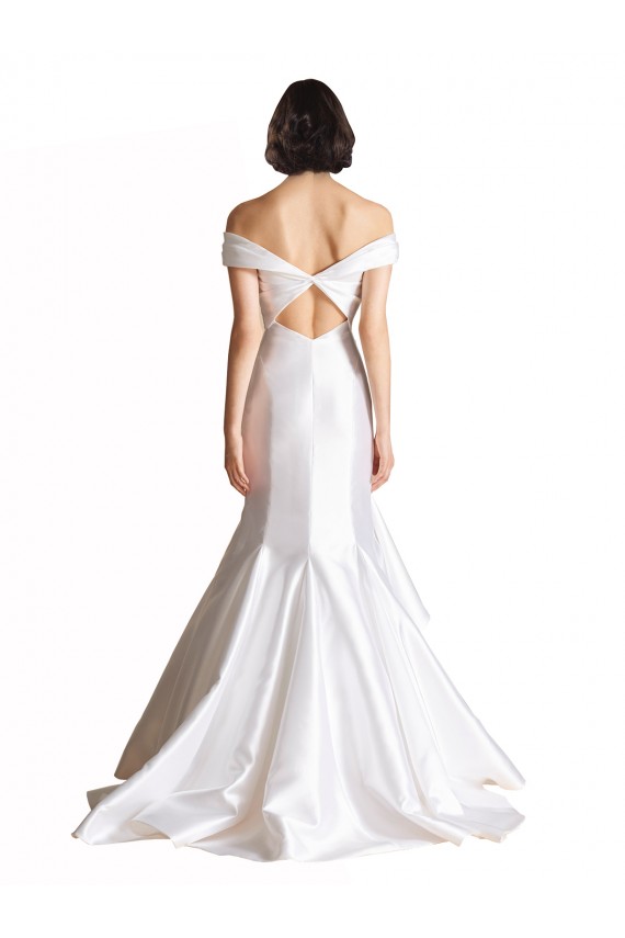 Blanco Sirena Hombros Descubiertos Cola capilla Satén Playa Vestidos de novia Outlet