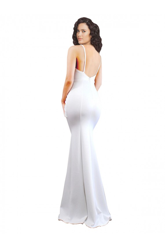 Blanco Sirena Tirantes espagueti Cuello Alto Crepé Elástico Largo Formales Vestidos de dama de honor / Vestidos de fiesta Outlet