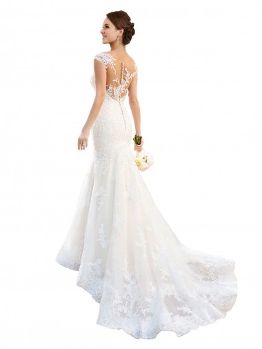 Blanco Sirena Ilusión Cola capilla Encaje Vestidos de novia Outlet