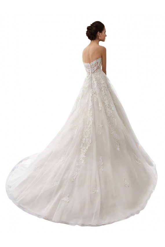 Blanco línea A Cuello de Corazón Cola capilla Tul Encaje Vestidos de novia Outlet