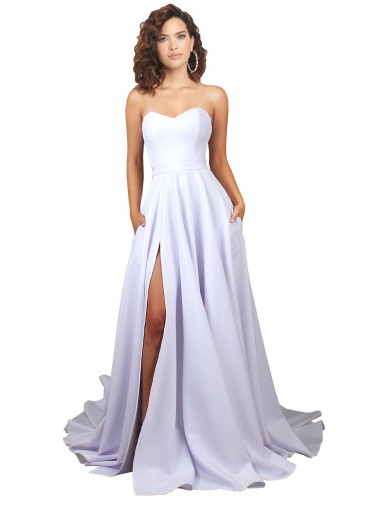 Blanco línea A Cuello de Corazón Crepé Elástico Sencillo Playa Vestidos de novia Outlet