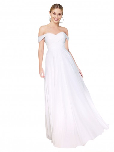 Blanco línea A Hombros Descubiertos Gasa Largo Formales Vestidos de dama de honor / Vestidos de fiesta Outlet
