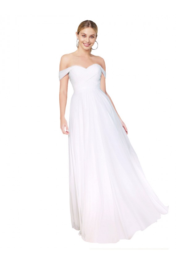 Blanco línea A Hombros Descubiertos Gasa Largo Formales Vestidos de dama de honor / Vestidos de fiesta Outlet