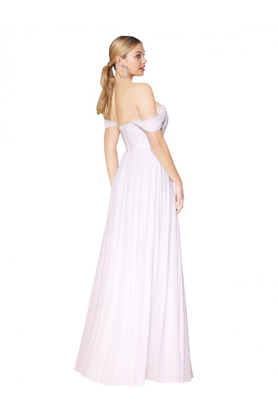 Blanco línea A Hombros Descubiertos Gasa Largo Formales Vestidos de dama de honor / Vestidos de fiesta Outlet