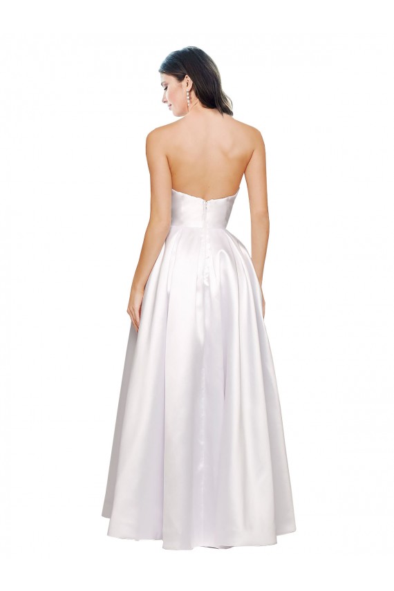 Blanco línea A Sin tirantes Satén elástico Largo Formales Vestidos de dama de honor / Vestidos de fiesta Outlet