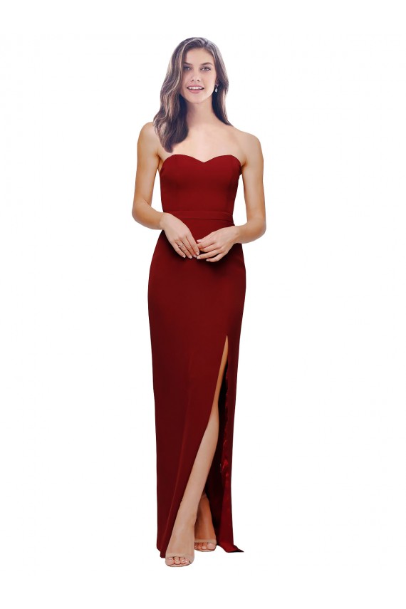 Borgoña Cubierta Cuello de Corazón Crepé Elástico Largo Formales Vestidos de dama de honor / Vestidos de fiesta Outlet