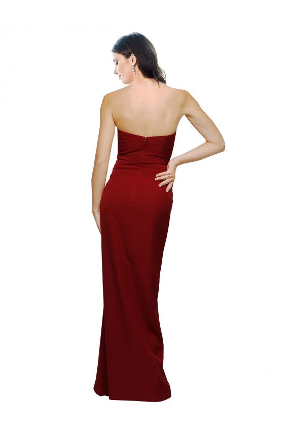Borgoña Cubierta Cuello de Corazón Crepé Elástico Largo Formales Vestidos de dama de honor / Vestidos de fiesta Outlet