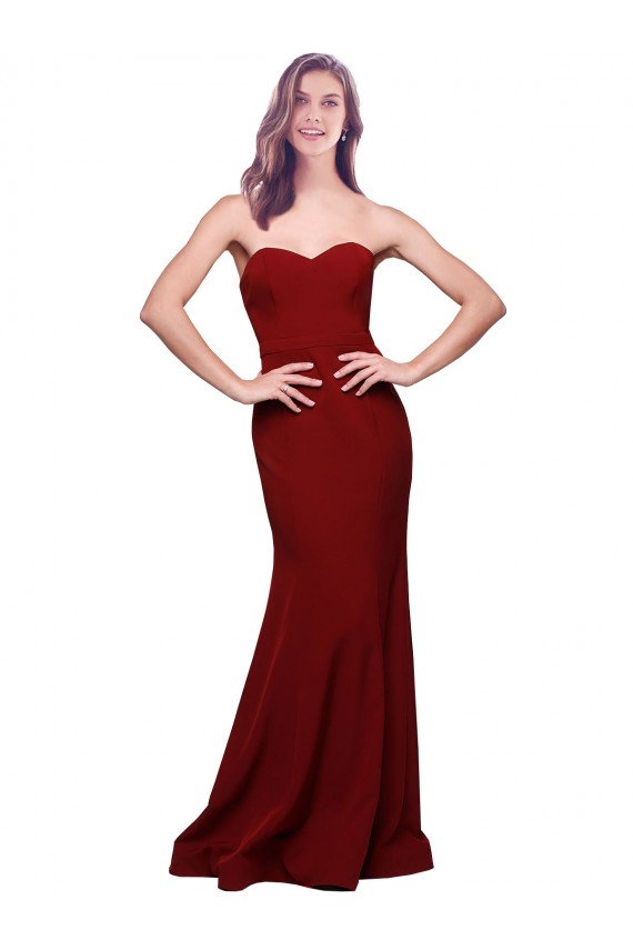Borgoña Cubierta Cuello de Corazón Sin tirantes Crepé Elástico Largo Formales Vestidos de dama de honor / Vestidos de fiesta Outlet