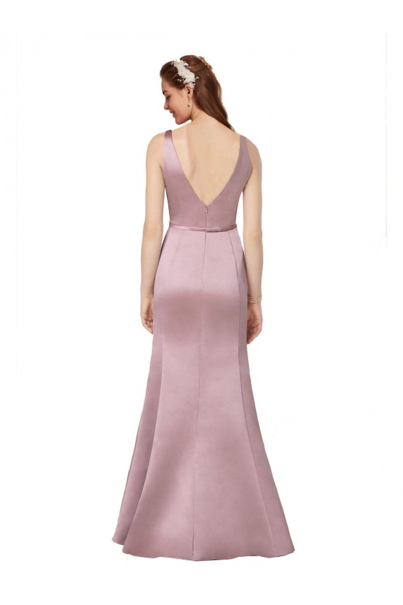 Borgoña Cubierta Cuello en V Satén Largo Formales Vestidos de dama de honor / Vestidos de fiesta Outlet