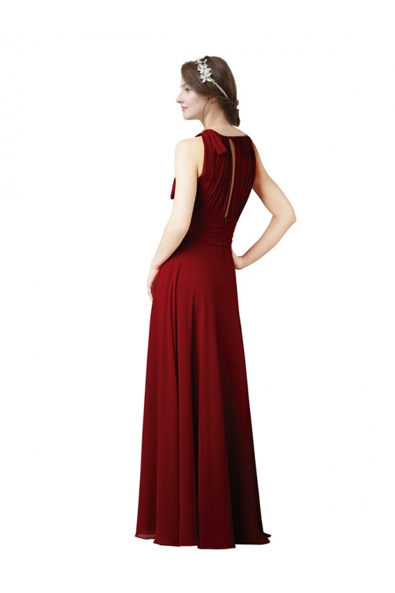 Borgoña Cubierta Halter Gasa Largo Vestidos de dama de honor Outlet