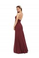 Borgoña Cubierta Halter Gasa Largo Vestidos de dama de honor Outlet