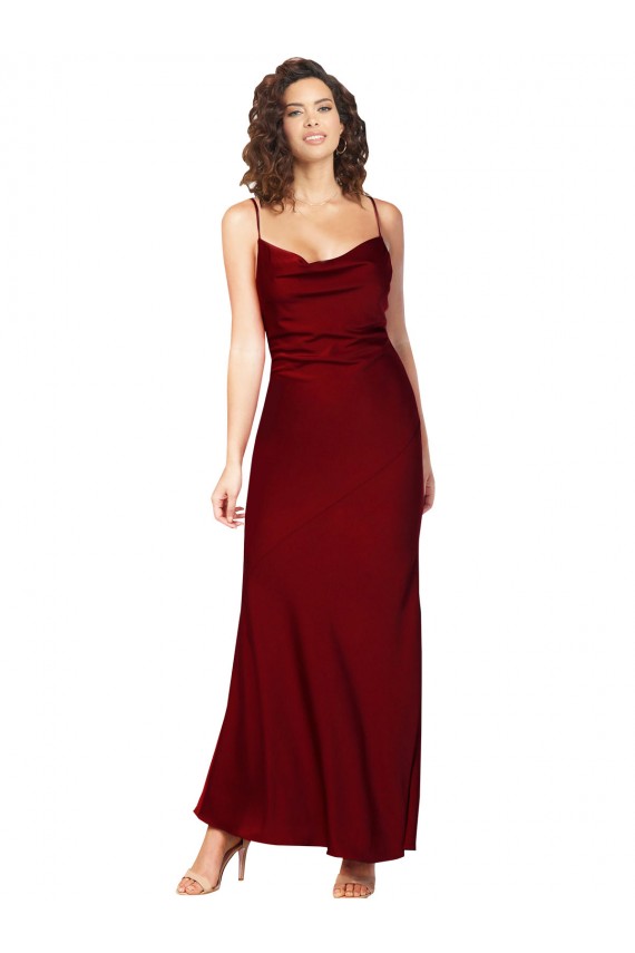 Borgoña Cubierta Satén sedoso Largo Formales Vestidos de dama de honor / Vestidos de fiesta Outlet