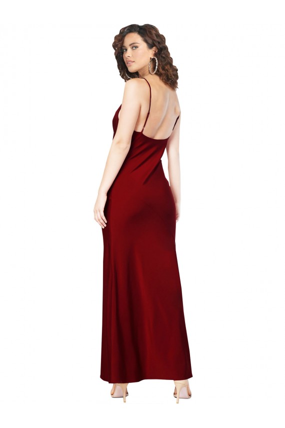 Borgoña Cubierta Satén sedoso Largo Formales Vestidos de dama de honor / Vestidos de fiesta Outlet