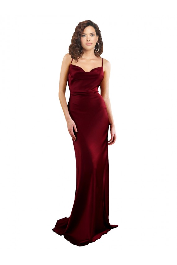 Borgoña Cubierta Satén sedoso Largo Formales Vestidos de dama de honor / Vestidos de fiesta Outlet
