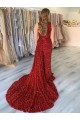 Borgoña Cubierta Un Hombre Cola corte Lentejuelas Terciopelo Largo Vestidos de fiesta Outlet