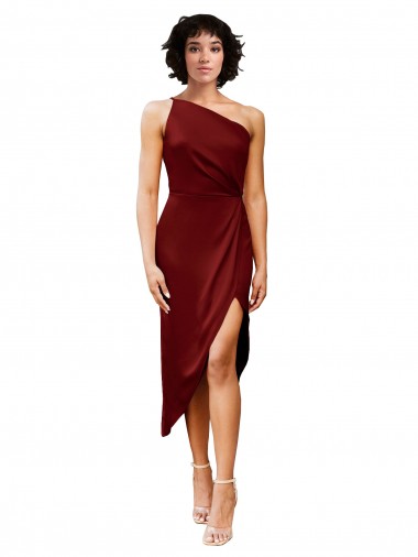 Borgoña Cubierta Un Hombre Midi Satén elástico Corto Formales Vestidos de dama de honor / Vestidos de fiesta / Vestidos de cóctel Outlet