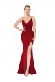 Borgoña Sirena Cuello Alto Tirantes espagueti Crepé Elástico Largo Formales Vestidos de dama de honor / Vestidos de fiesta Outlet