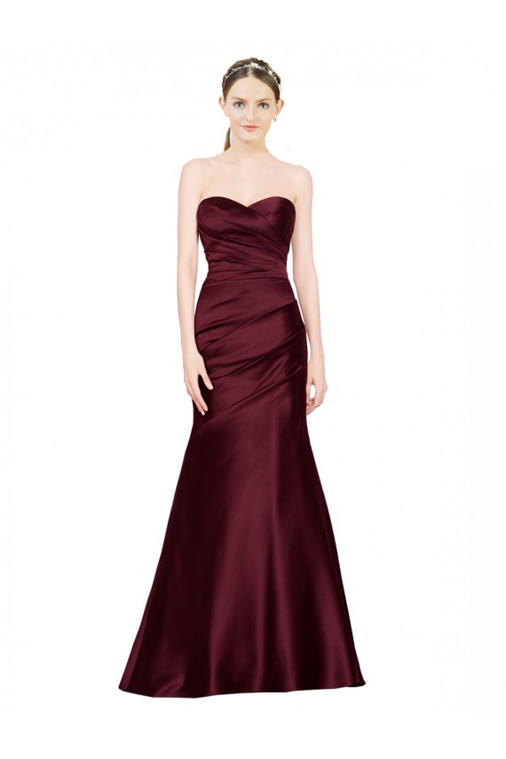 Borgoña Sirena Cuello de Corazón Satén Largo Formales Vestidos de dama de honor / Vestidos de fiesta Outlet