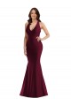 Borgoña Sirena Cuello en V Satén sedoso Largo Formales Vestidos de dama de honor / Vestidos de fiesta Outlet