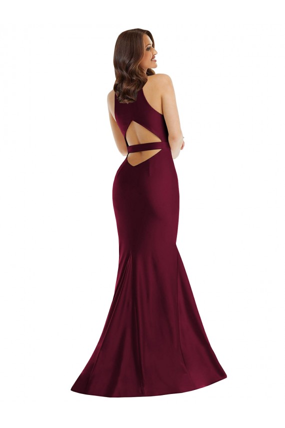 Borgoña Sirena Cuello en V Satén sedoso Largo Formales Vestidos de dama de honor / Vestidos de fiesta Outlet