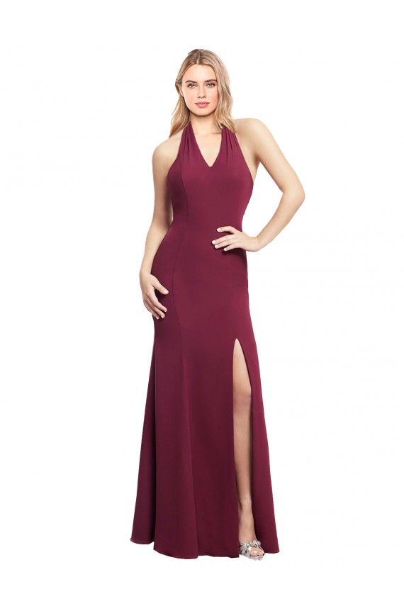 Borgoña Sirena Halter Gasa Largo Vestidos de dama de honor Outlet