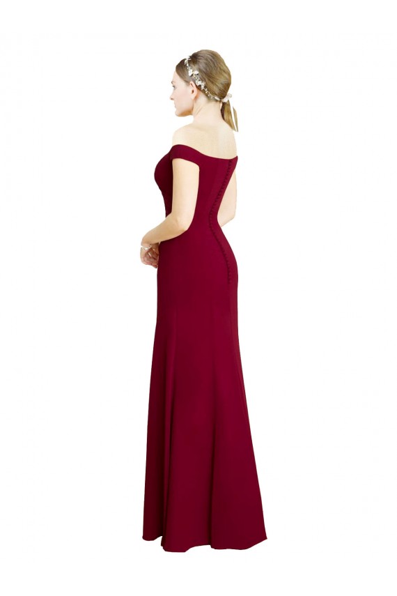 Borgoña Sirena Hombros Descubiertos Gasa Largo Vestidos de dama de honor / Vestidos de fiesta Outlet