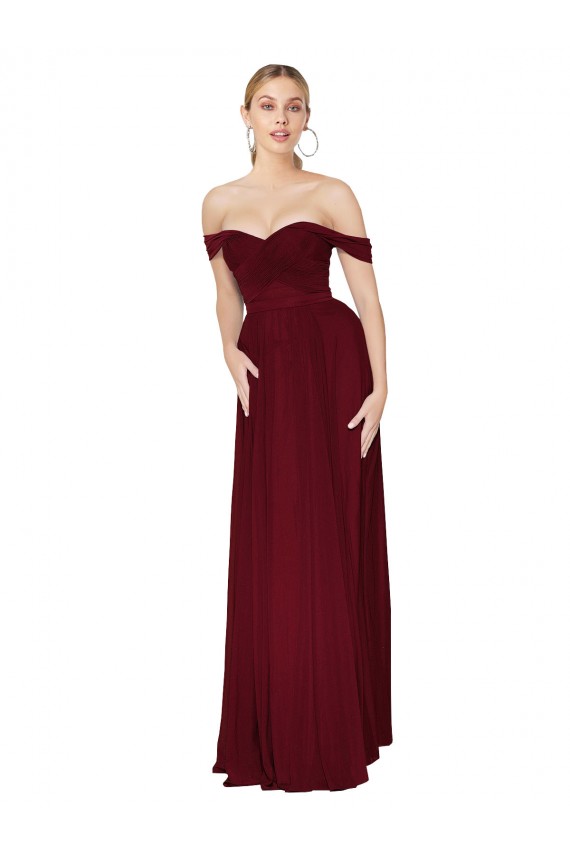 Borgoña Sirena Hombros Descubiertos Gasa Largo Formales Vestidos de dama de honor / Vestidos de fiesta Outlet