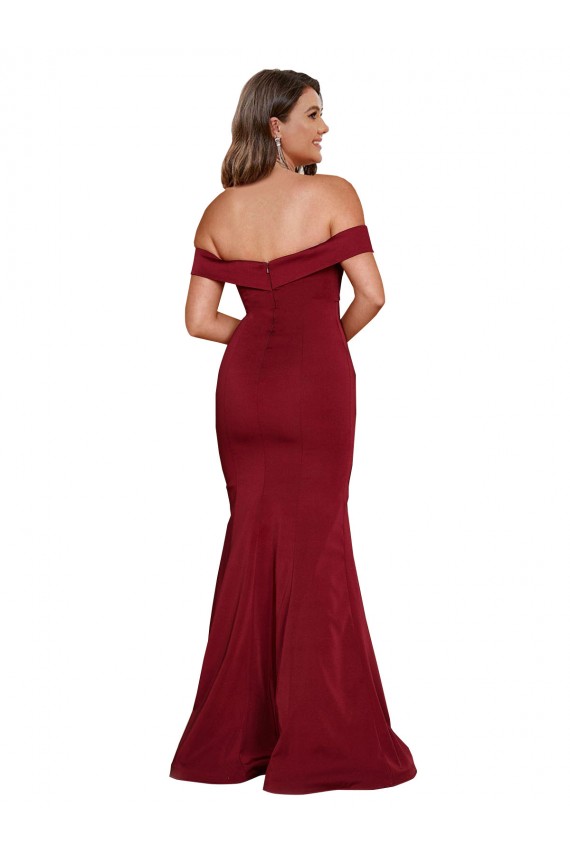 Borgoña Sirena Hombros Descubiertos Spandex Largo Formales Vestidos de dama de honor / Vestidos de fiesta Outlet