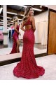 Borgoña Sirena Un Hombre Barrer tren Lentejuelas Terciopelo Largo Vestidos de fiesta Outlet