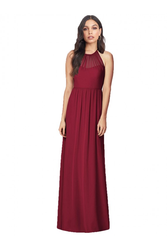 Borgoña Trompeta Halter Gasa Largo Vestidos de dama de honor Outlet