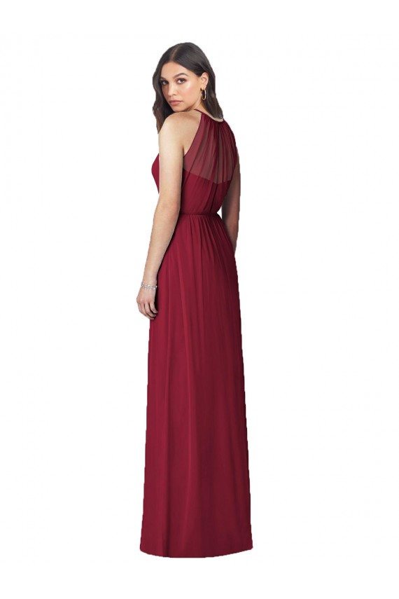 Borgoña Trompeta Halter Gasa Largo Vestidos de dama de honor Outlet