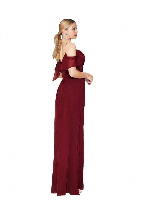 Borgoña Trompeta Hombros Descubiertos Gasa Largo Formales Vestidos de dama de honor / Vestidos de fiesta Outlet