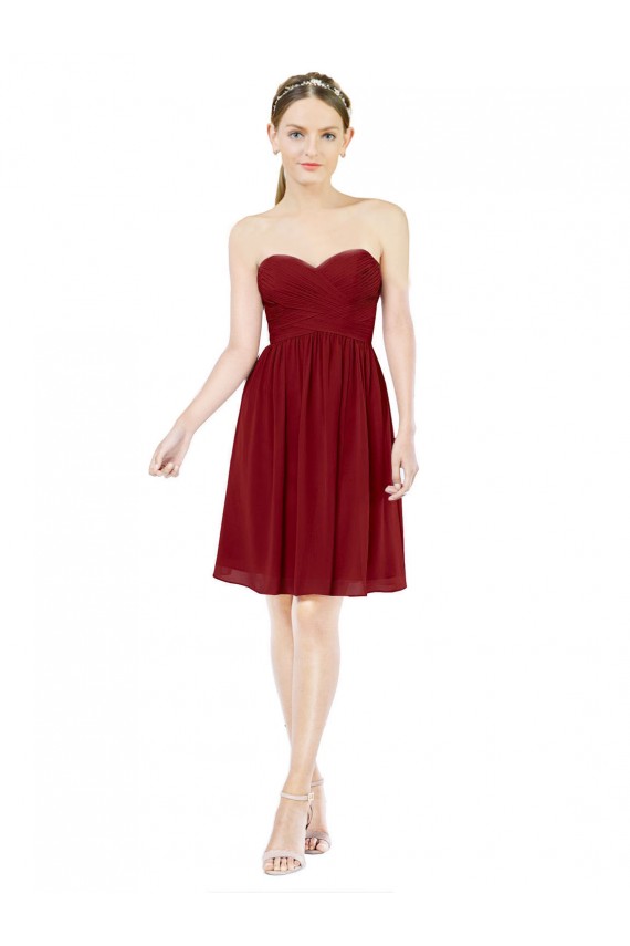 Borgoña línea A Cuello de Corazón Gasa Corto Vestidos de dama de honor / Vestidos de cóctel / Vestidos para homecoming Outlet