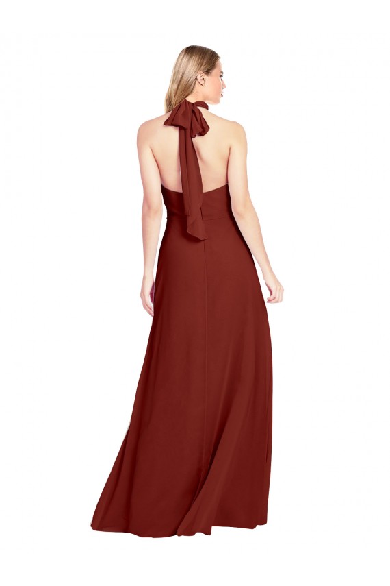 Borgoña línea A Halter Cuello Alto Gasa Largo Vestidos de dama de honor / Vestidos de fiesta Outlet
