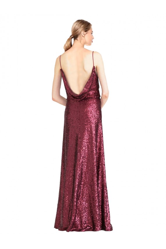 Borgoña línea A Halter Cuello Alto Lentejuela Largo Formales Vestidos de dama de honor / Vestidos de fiesta Outlet