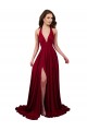 Borgoña línea A Halter Cuello en V Spandex Largo Formales Vestidos de dama de honor / Vestidos de fiesta Outlet