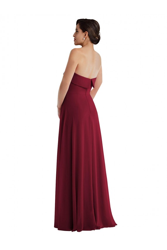Borgoña línea A Sin tirantes Gasa Largo Formales Vestidos de dama de honor / Vestidos de noche Outlet