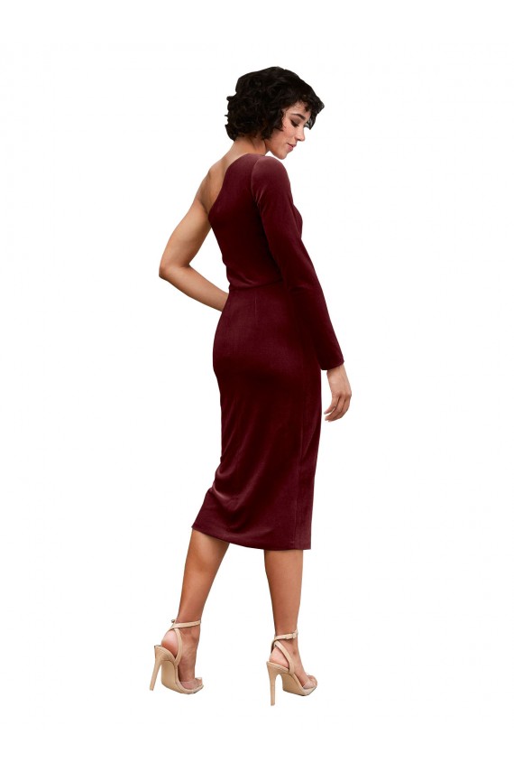 Borgoña línea A Un Hombre Midi Terciopelo Elástico Corto Vestidos de dama de honor / Vestidos de fiesta Outlet
