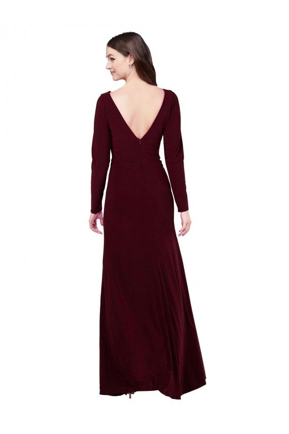 Borgoña oscuro Cubierta Cuello en V Spandex Largo Vestidos de dama de honor / Vestidos de fiesta Outlet