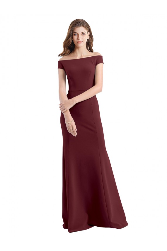 Borgoña oscuro Cubierta Hombros Descubiertos Crepé Elástico Largo Vestidos de dama de honor / Vestidos de fiesta Outlet
