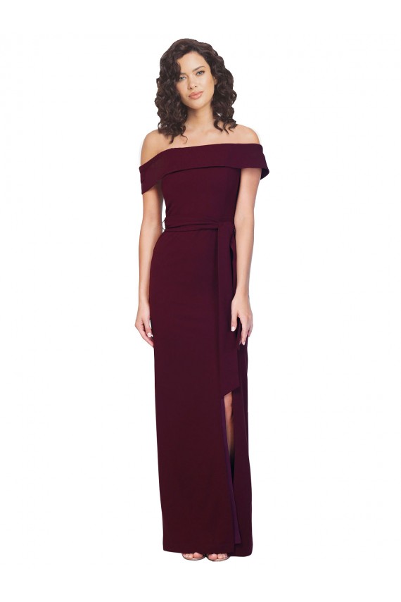 Borgoña oscuro Cubierta Hombros Descubiertos Cuadrado Crepé Elástico Largo Formales Vestidos de dama de honor / Vestidos de fiesta Outlet