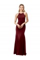 Borgoña oscuro Sirena Halter Cuello Alto Crepé Elástico Largo Formales Vestidos de dama de honor / Vestidos de fiesta Outlet