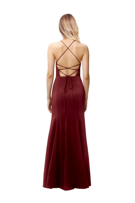 Borgoña oscuro Sirena Halter Cuello Alto Crepé Elástico Largo Formales Vestidos de dama de honor / Vestidos de fiesta Outlet