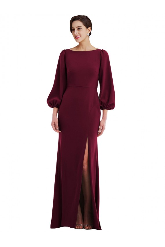 Borgoña oscuro Trompeta Barco Crepé Elástico Largo Formales Vestidos de dama de honor / Vestidos de fiesta Outlet