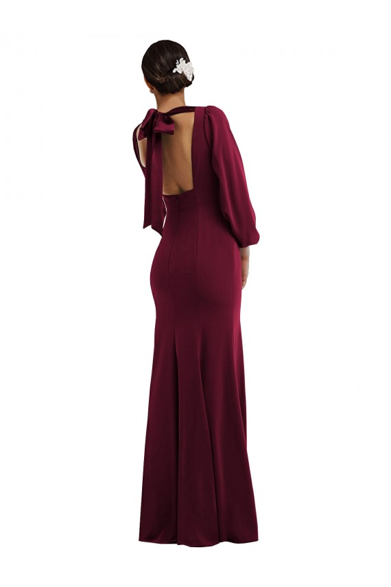 Borgoña oscuro Trompeta Barco Crepé Elástico Largo Formales Vestidos de dama de honor / Vestidos de fiesta Outlet