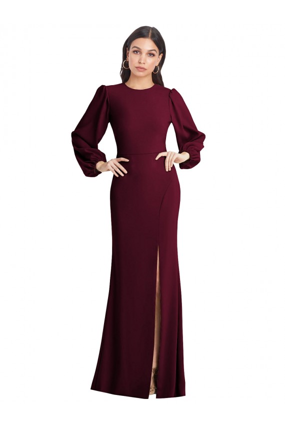 Borgoña oscuro Trompeta Barco Crepé Elástico Largo Formales Vestidos de dama de honor / Vestidos de fiesta Outlet